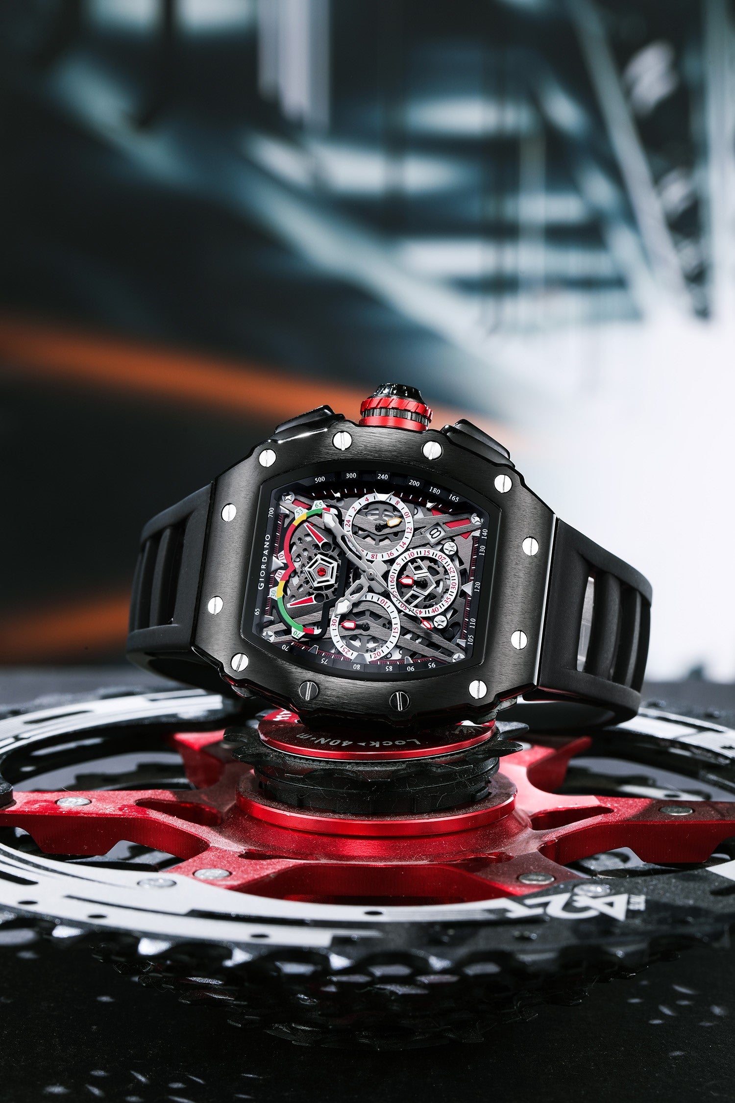 Giordano SPYDER Multifunction Watch - with Day, Date, and 24-Hour Sub-Dials | Water Resistant Square dial Unique Design Wrist Watch for Man | Best Gift for Males - GZ-50120-01